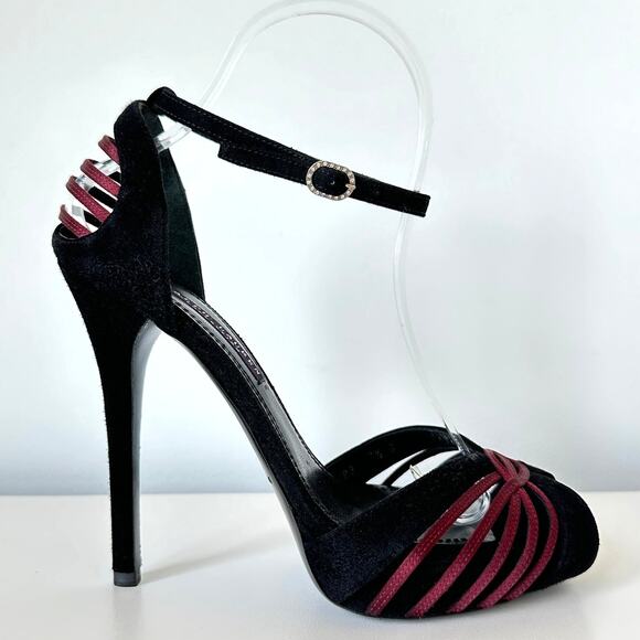 Ralph Lauren Purple Label Black Ankle Strap Heel Sandal Size 7.5 B - Picture 6 of 12